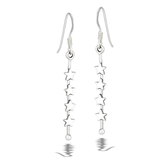 Cute Sterling Silver Dangling Cascading Stars Wired Hook Earrings 925 New Jewelry Female Unisex