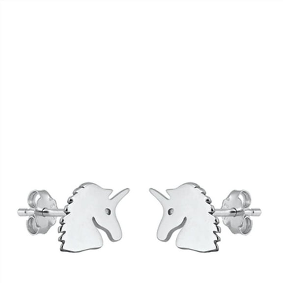 Cute Sterling Silver Plain Unicorn Head Stud Earrings Push Back 925 New Jewelry Female Unisex