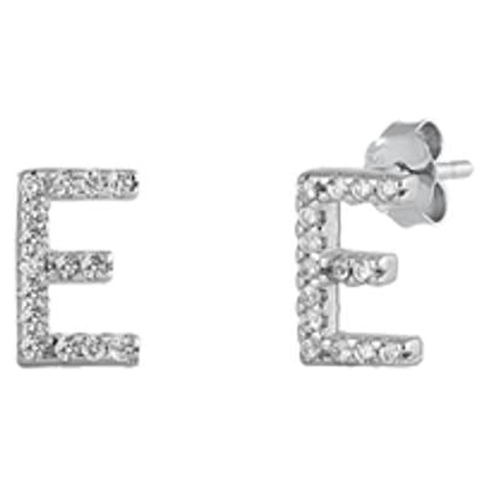 Cute Sterling Silver Wholesale Block Letter E Initial Clear CZ Earrings 925 New Jewelry Female