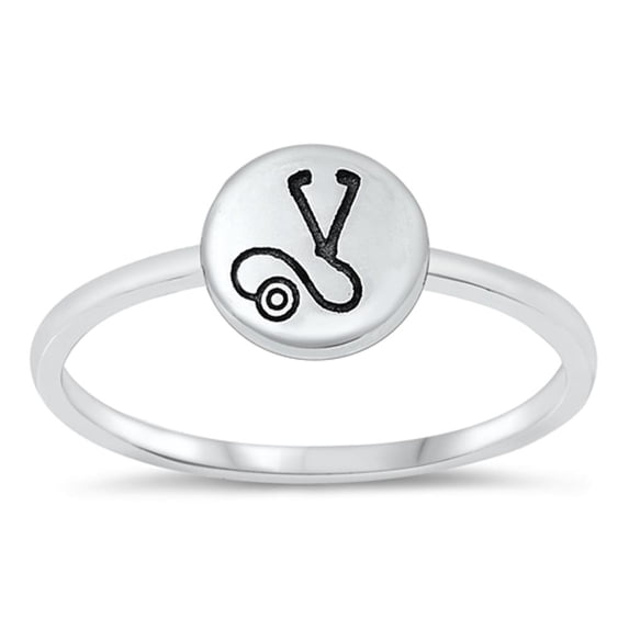 Cute Stethoscope Ring .925 Sterling Silver Nurse Doctor Medical Band Jewelry Female Male Size 8