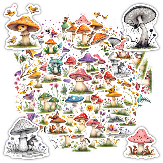 Cute Stickers Mushroom Stickers Colorful Nature Stickers Animal Stickers for Laptops Suitcase Phone