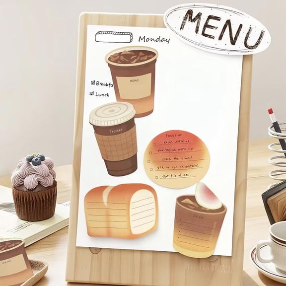 Cute Sticky Notes - Bakery Coffee Food Shapes, 30 Sheets Fun Sticky Notes Bulk, Funny Decorative Sticky Notes for Journal Office Planner School Supplies, A by XSAOP