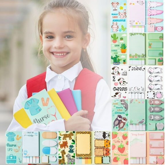 Cute Sticky Notes,Bookmark Stickers,Cartoon Sticky Notes,Animals Shape Markers Flags,Self-Stick Memo Pads Students Home Office Roommates Gifts Tab Supplies