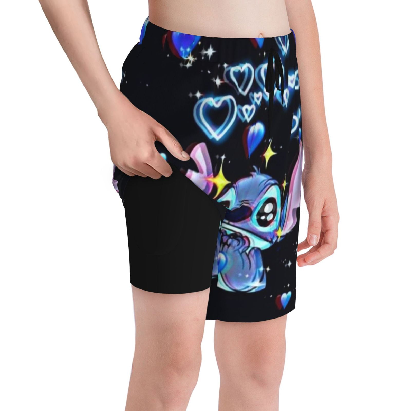 Cute Stitch Boys Swim Trunks Compression Liner Swim Shorts Beach Quick Dry Bathing Suit With