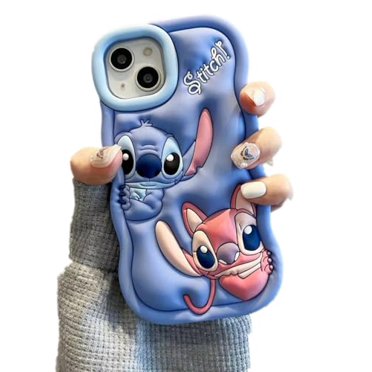 Cute 3D Cartoon Stitch Lying Down Phone Case & Strap – For IPhone & Samsung Models