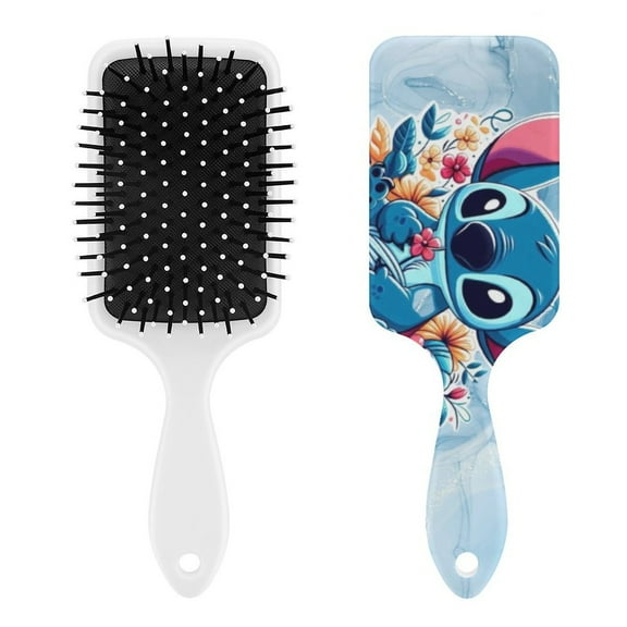 Cute Stitch with Flowers Air Cushion Detangling Paddle Brush with Ball Tip Anti Static Massage Hair Care for Thick Curly Wet and Dry Hair Web Detangler Hair Combs
