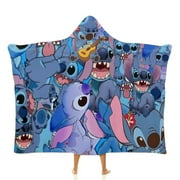 OBPOEWK Cute Stitch Hooded Blanket Poncho Wearable Blanket Hoodie Cozy Soft Warm Flannel Fleece Throw Blanket for Women Men Boys Girls 40x50