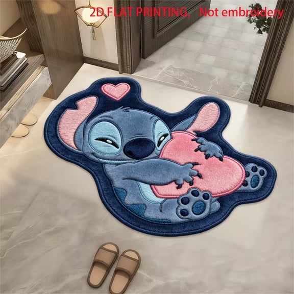Cute Stitch Shaped Area Rug,Cartoon Anime Non-Slip Floor Mat,Soft Fluffy Absorbent Doormat,Home Decor Gift for Fans