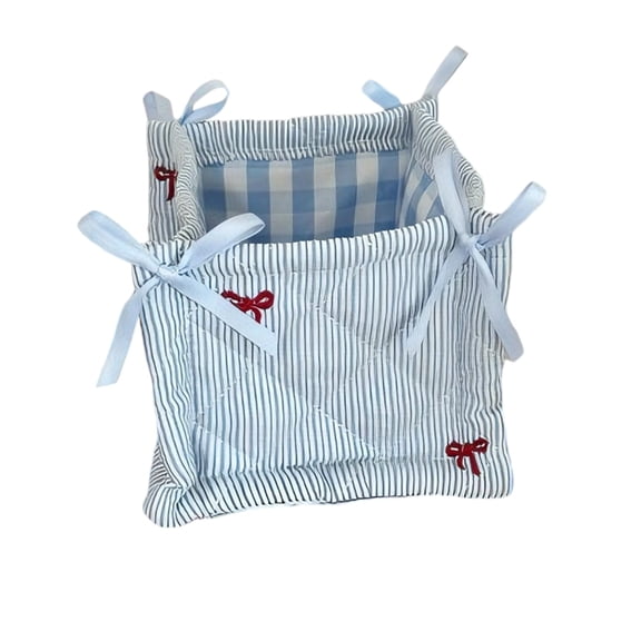 Cute Storage Basket Pleated Quilted Desktop Organizer Bow Preppy Storage Box for Gifts Home Decoration