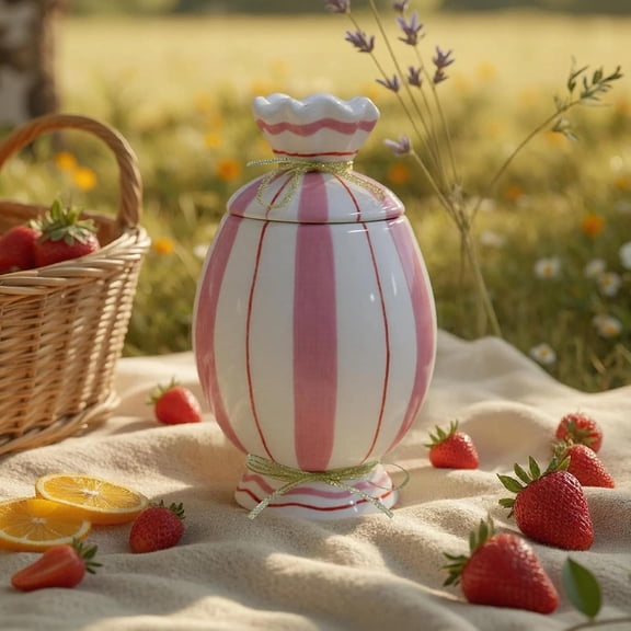 Cute Storage Jars with Airtight Lid, Funny Candy Shape Ceramic Food Container, C