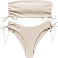thumbnail image 1 of Cute Strapless Rib Bikini Women Low Waist Swimsuit 2piece Tube Top Briefs Solid Color Bathing Suit Green Coffee Pink Black White, 1 of 2