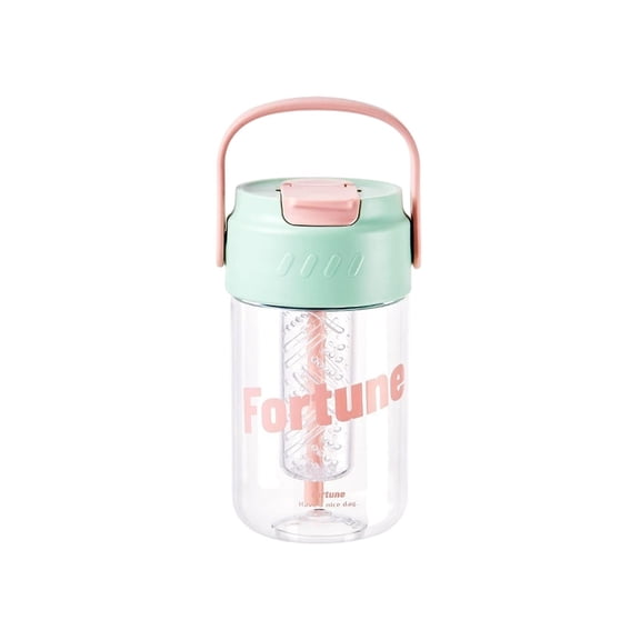 Cute Straw Water Bottle, Bpa-Free Plastic, Leak-Proof, With Handle, Beautiful Design, 20.3 Oz/600 mL (Green)