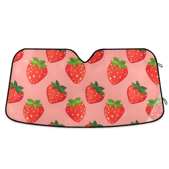 Cute Strawberries Car Windshield Sun Shade Foldable Car Front Window Visor Heat and UV Protection 53x23.5