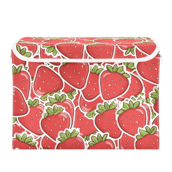 Cute Strawberries Pile Up Foldable Storage Bin with Lid and Handle Collapsible Storage Box 16.5 x 12.6 x 11.8 inches