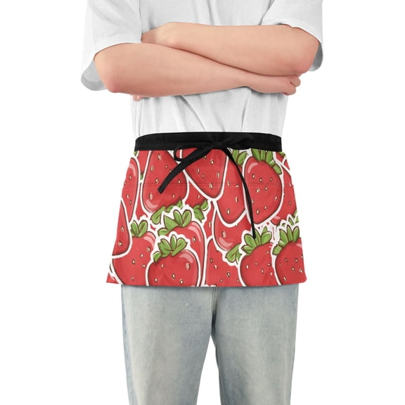 Cute Strawberries Pile Up Short Server Apron with 3 Pockets for Unisex Chef Gardening
