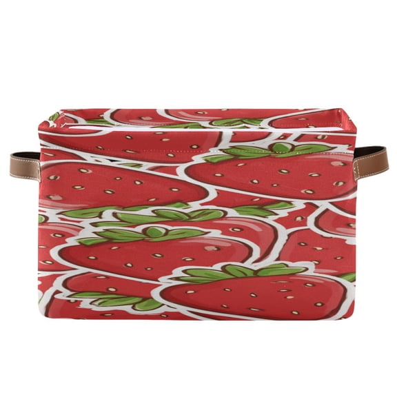 Cute Strawberries Pile Up Square Storage Bins with Handles Collapsible Containing Box 1 Pack
