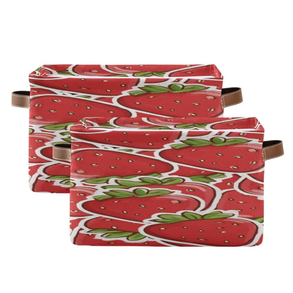 Cute Strawberries Pile Up Square Storage Bins with Handles Collapsible Containing Box 2 Packs