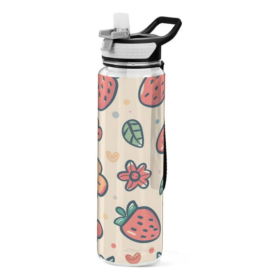 Cute Strawberry 32oz Sports Water Bottles Leakproof Tritan Bottle with Straw BPA Free Clear Bottle for Fitness Gym Outdoor Cycling