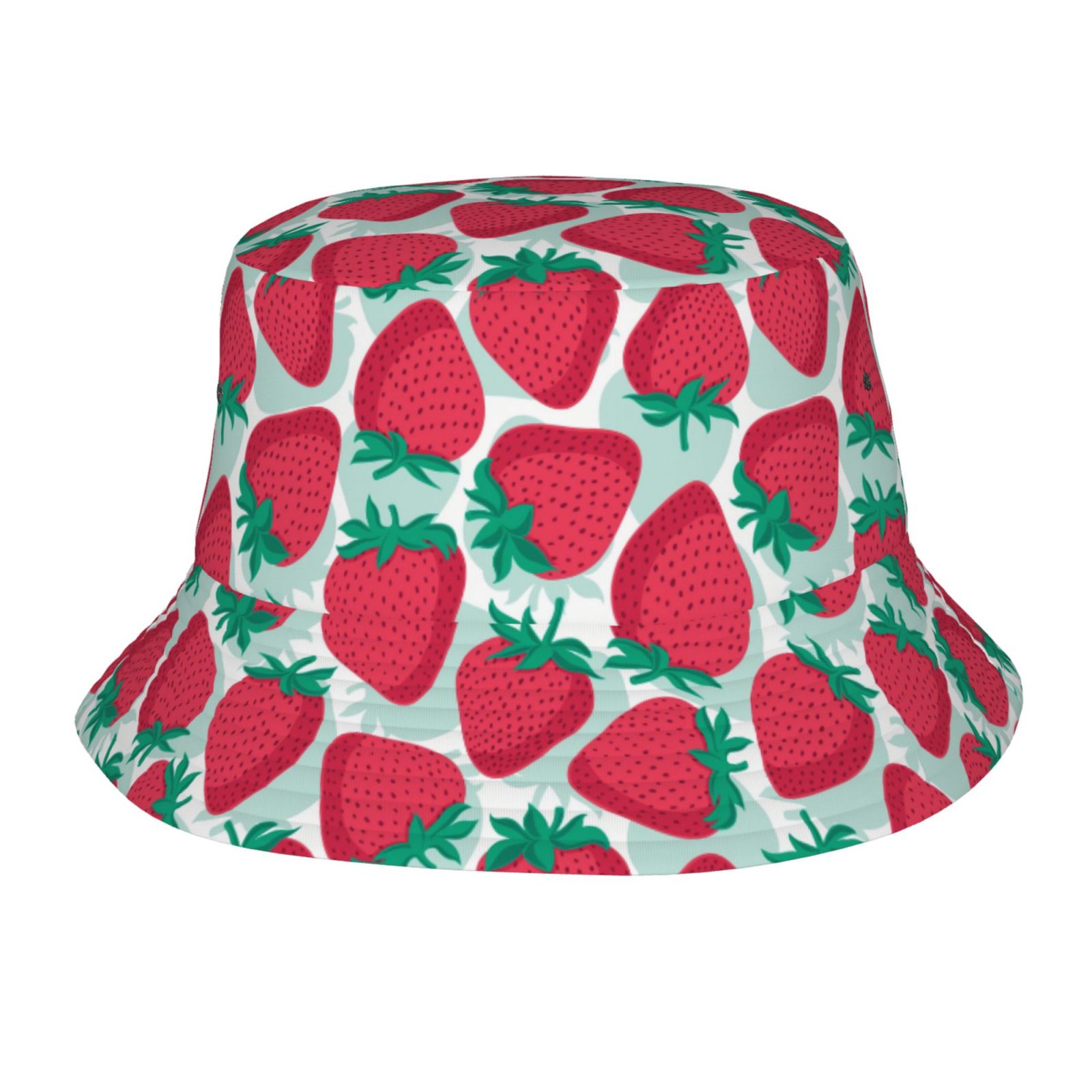 Cute Strawberry And Green Leaves Pattern Unisex Bucket Hat Sun Cap