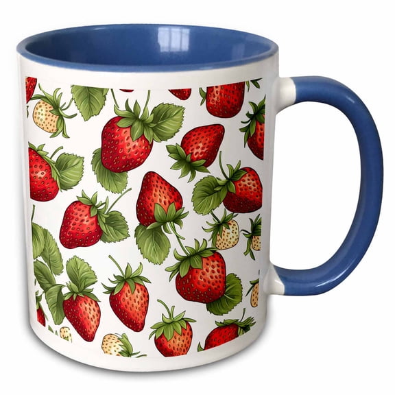 3drose, Cute Strawberry Background, 11oz Two-tone Blue Mug