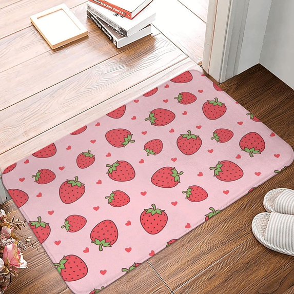 Cute Strawberry Bath Mats for Bathroom, Soft Absorbent Bath Rug Non-Slip Floor Rug Carpets for Kitchen Bathroom Laundry Bedroom Living Room Decoration