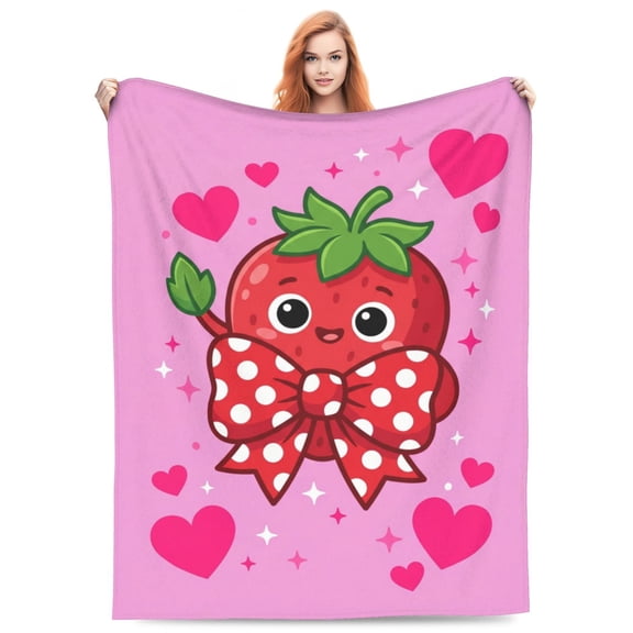 Cute Strawberry Blanket Flannel Soft Warm Cozy Blanket Blanket for Sofa and Chair, Strawberry Decor Throw Blanket, Home Accessories 50"x40"