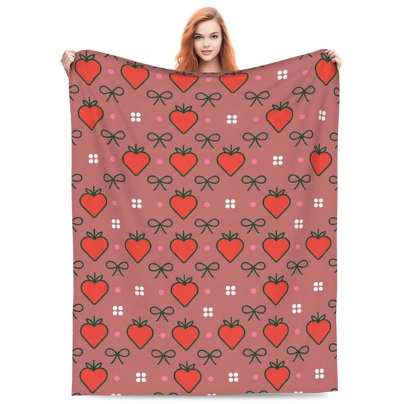 Cute Strawberry Blanket Flannel Soft Warm Cozy Blanket Blanket for Sofa and Chair, Strawberry Decor Throw Blanket, Home Accessories 50"x40"