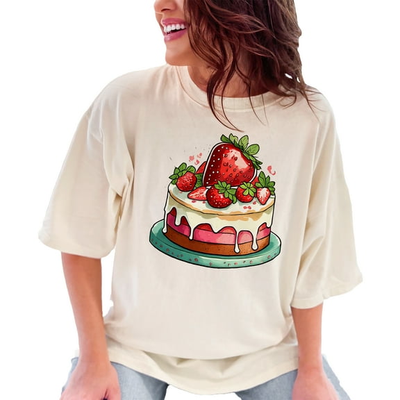 Cute Strawberry Cake T-Shirt, Dessert Lover Graphic Tee, Bakery Inspired Shirt, Sweet Treat T-Shirt, Foodie Gift, Summer Fashion Tee, Ivory Comfort Colors T-Shirt, Small