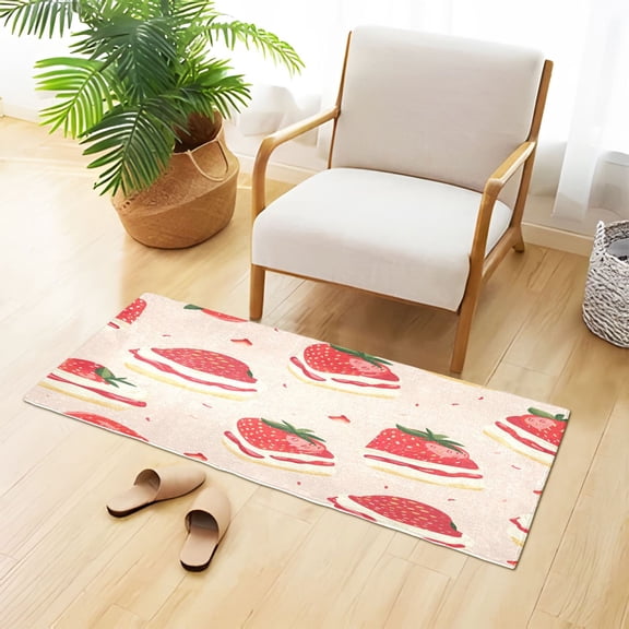 Cute Strawberry Cakes Cartoon Plush Carpet Non Slip Runner Rug Absorbent Bath Mat 39" x 20"