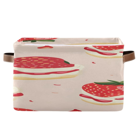 Cute Strawberry Cakes Cartoon Square Storage Bins with Handles Collapsible Containing Box 1 Pack