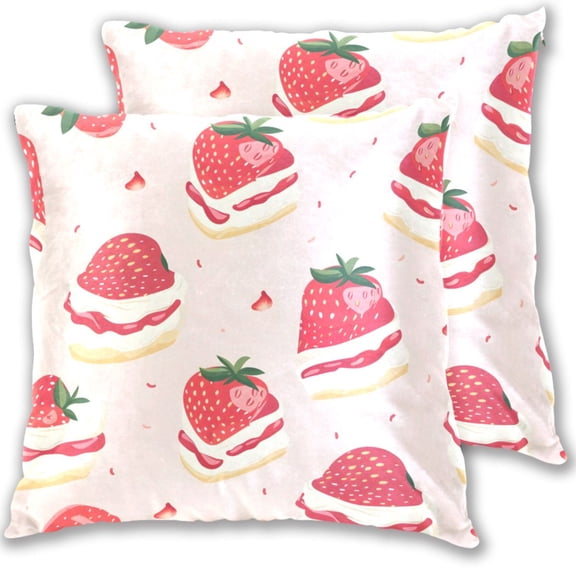 Cute Strawberry Cakes Cartoon Throw Pillow Covers Pillowcases 16 x 16 Inch Home Decor 2 Packs for Bedroom Sofa