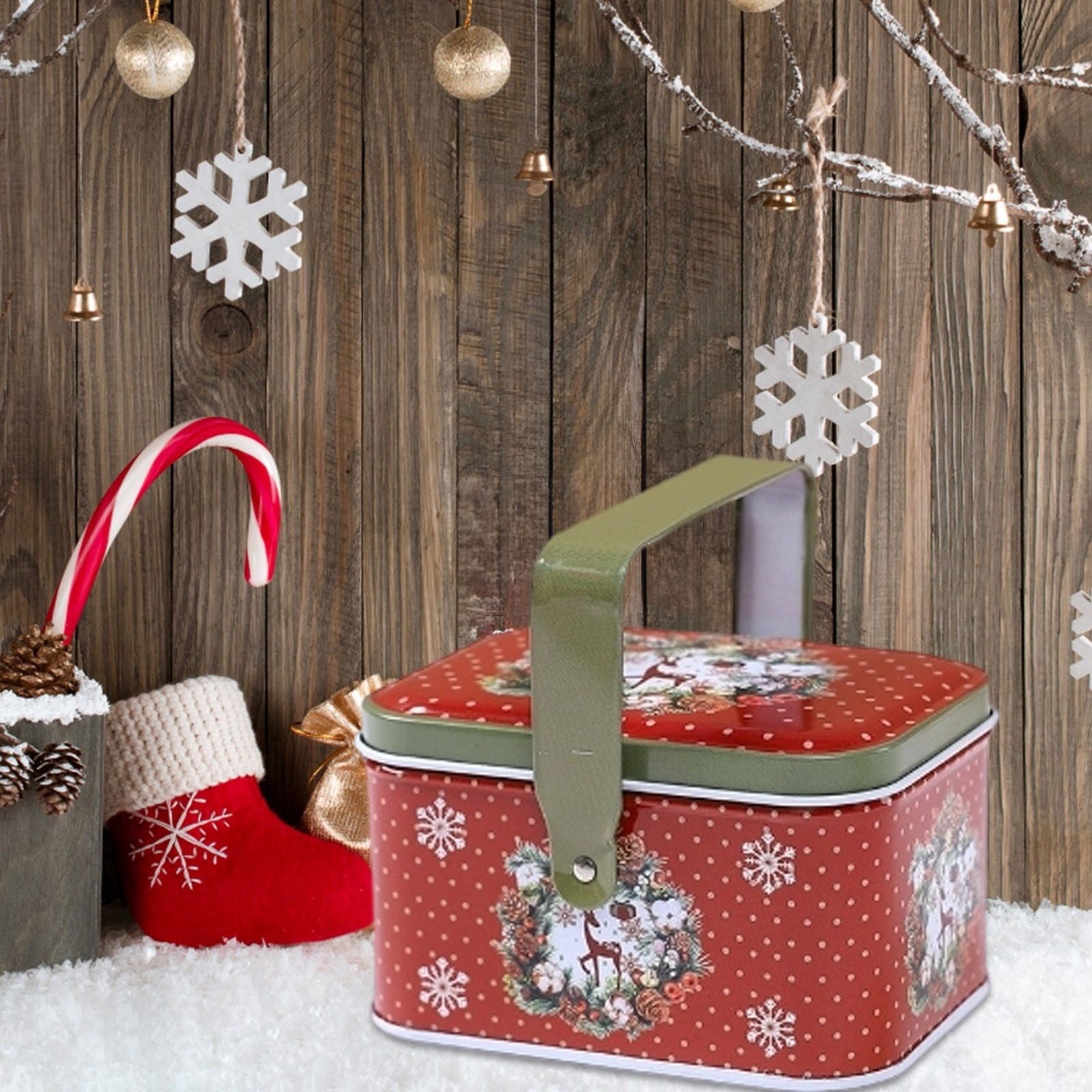 Cute Strawberry Candy Tin Container Empty Metal Tins Box with Handle Rectangle Storage Can Treat,Decorative Cookie Tin with Handle for Wedding, Easter, Christmas, Special Occasion, Holidays Decor