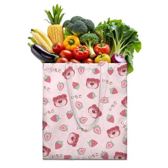 Cute Strawberry Canvas Tote Bag – Reusable Grocery Bag with Watercolor Red Berry & Kawaii Fruit Print for Strawberry Lovers & Summer Style Fans