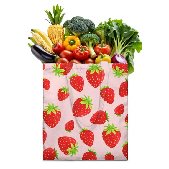 Cute Strawberry Canvas Tote Bag – Reusable Grocery Bag with Watercolor Red Berry & Kawaii Fruit Print for Strawberry Lovers & Summer Style Fans