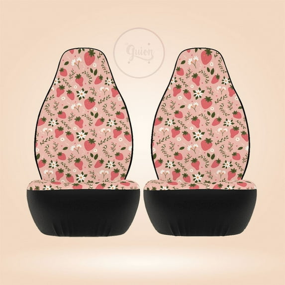 Cute Strawberry Car Seat Covers Trendy Car Seat Covers Kawaii Pink Car Accessories Pink Floral Women Front Seat Covers