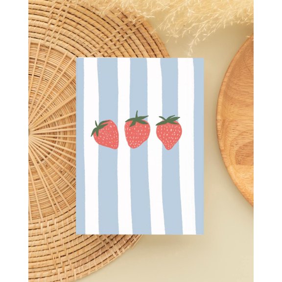 Cute Strawberry Card – Colorful Strawberry Design on Striped Background – Blank Inside with Envelope – Ideal for Birthdays, Greetings, and Any Occasion