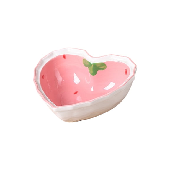 Cute Strawberry Ceramic Tableware Heart Shape Salad Bowl Dessert Plate Dish Gift