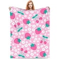 thumbnail image 1 of Cute Strawberry Cherry Flower Blanket Throw Blanket Soft Fuzzy Travel Blanket for Bedroom Living Room Couch Office Car All Season Gift for Girls Boys Women Men 60"x50", 1 of 6