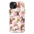 thumbnail image 1 of Cute Strawberry Curious Monkey Phone Case, Pink Gingham Picnic Protective Cover for 17 16 15 14 13 12 11 Pro Mini, 1 of 6
