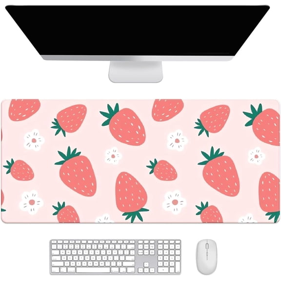 Cute Strawberry Desk Mat, Desk Accessory, Cute Workspace, Trendy Workspace, Trendy, 35.4x15.7in Large Gaming Mouse Pad, Cute Desk Topper, Pretty Desk Pad