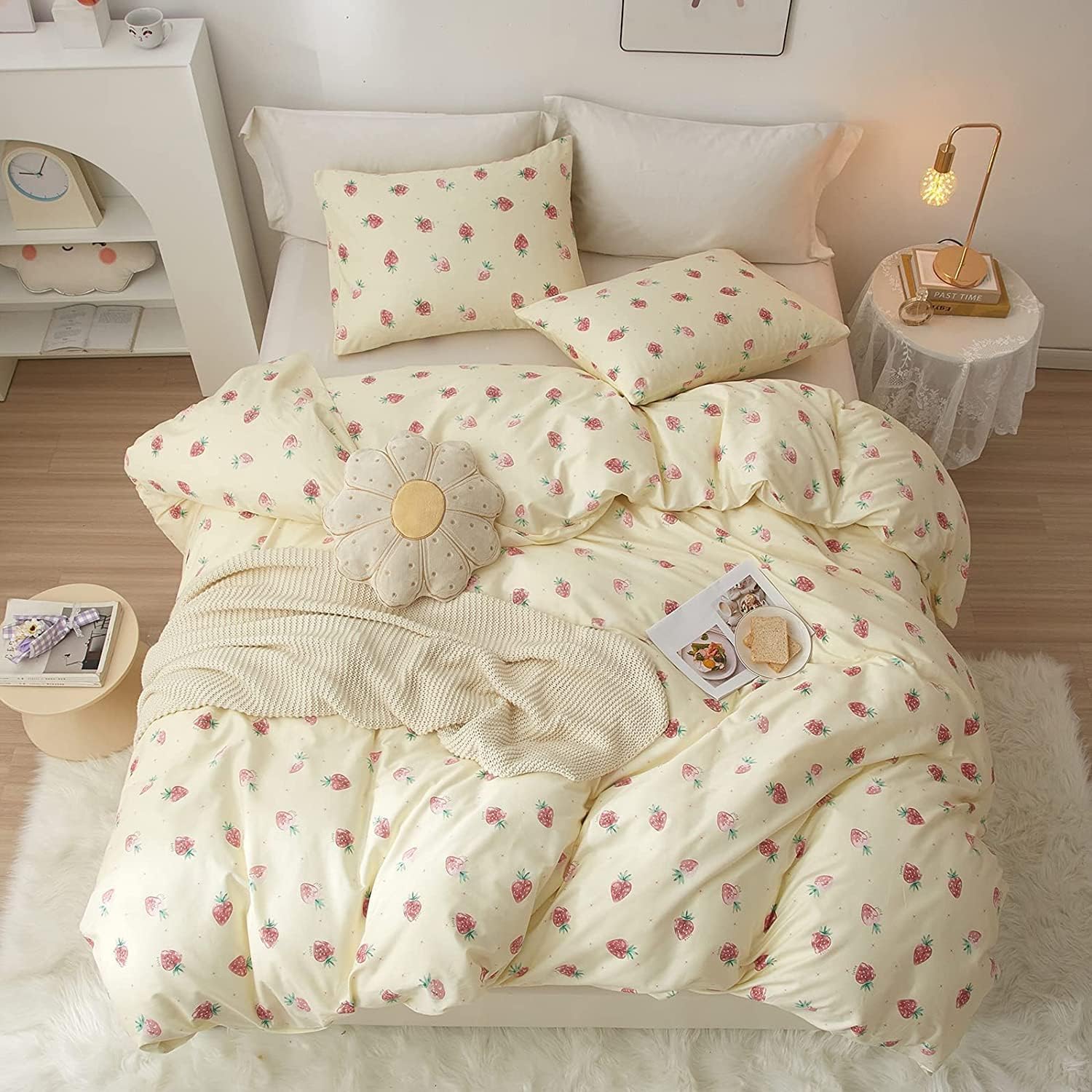 Cute Strawberry Duvet Cover Twin Kids Girls Kawaii Bedding Sets With 2 