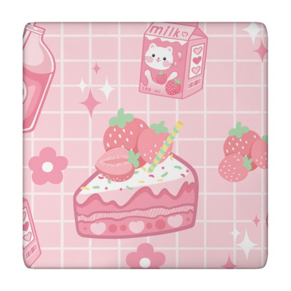 Cute Strawberry Elastic Table Cover - Fresh Summer Fruit Design Square Tablecloth - Windproof Secure Fit for Outdoor Use 34x34 Inches