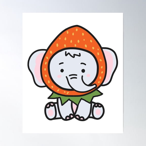 Cute Strawberry Elephant Poster Wall Art, Modern Wall Decor For Living Room Bedroom, 8x12 UNFRAMED