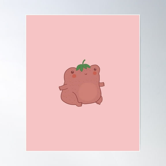 Cute Strawberry Frog: Kawaii Cottagecore Aesthetic, Edgy Toad Alt Hippie Vibe In Pastel Pink Poster Wall Art, Modern Wall Decor For Living Room Bedroom, 12x18 UNFRAMED