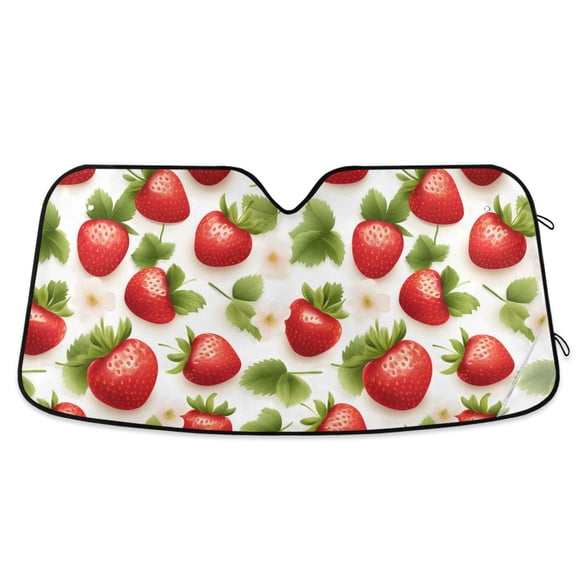 Cute Strawberry Fruits Car Windshield Sun Shade Foldable Car Front Window Visor Heat and UV Protection 53x23.5
