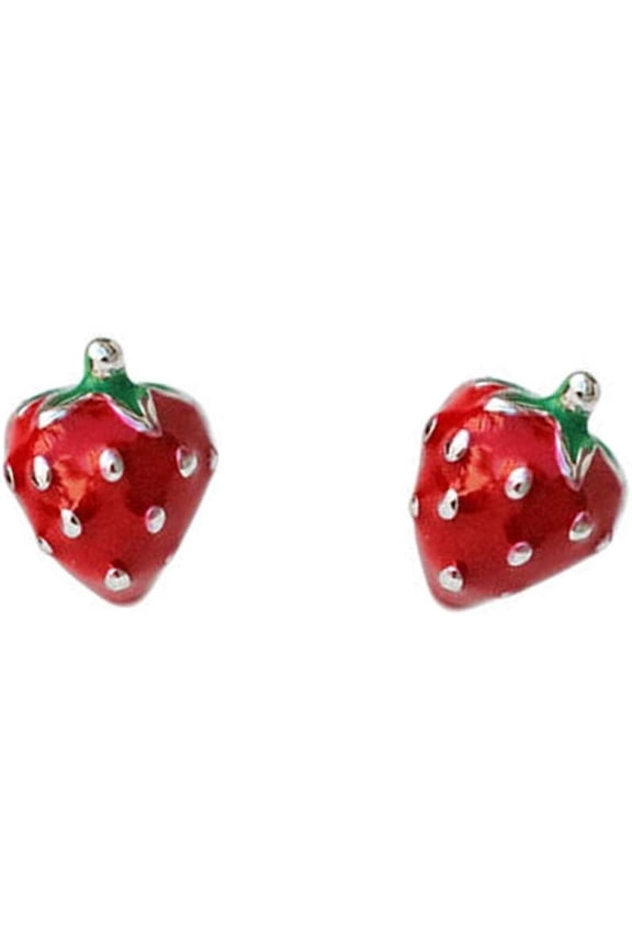 Cute Strawberry Fruits Earrings 925 Sterling Silver Small Stud Earring for Women Red Enamel Lifelike Lucky Cartilage Tragus Post Hypoallergenic Dainty Jewelry Gifts Daughter Niece