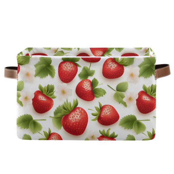 Cute Strawberry Fruits Storage Bins with Handle Fabric Organizer Basket Foldable Box 1 Pack 14.2x10.2x8.3