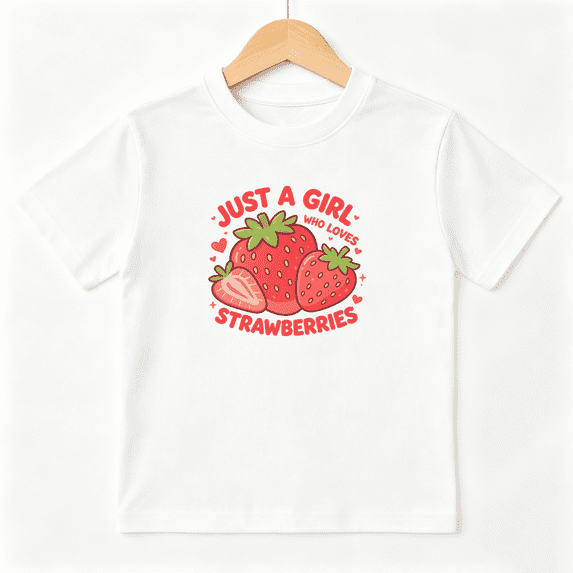 Cute Strawberry Girls Graphic Tee Sweet Fruit Lover Summer Style 100% Cotton Kids Short Sleeve T-Shirt 4-13Y