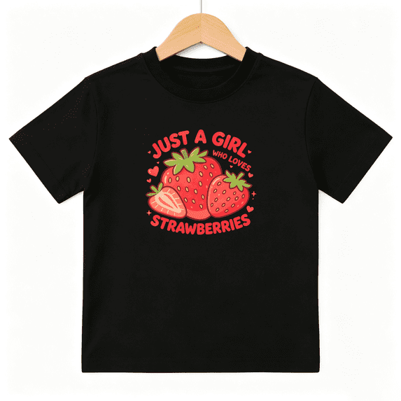 Cute Strawberry Girls Graphic Tee Sweet Fruit Lover Summer Style 100% Cotton Kids Short Sleeve T-Shirt 4-13Y