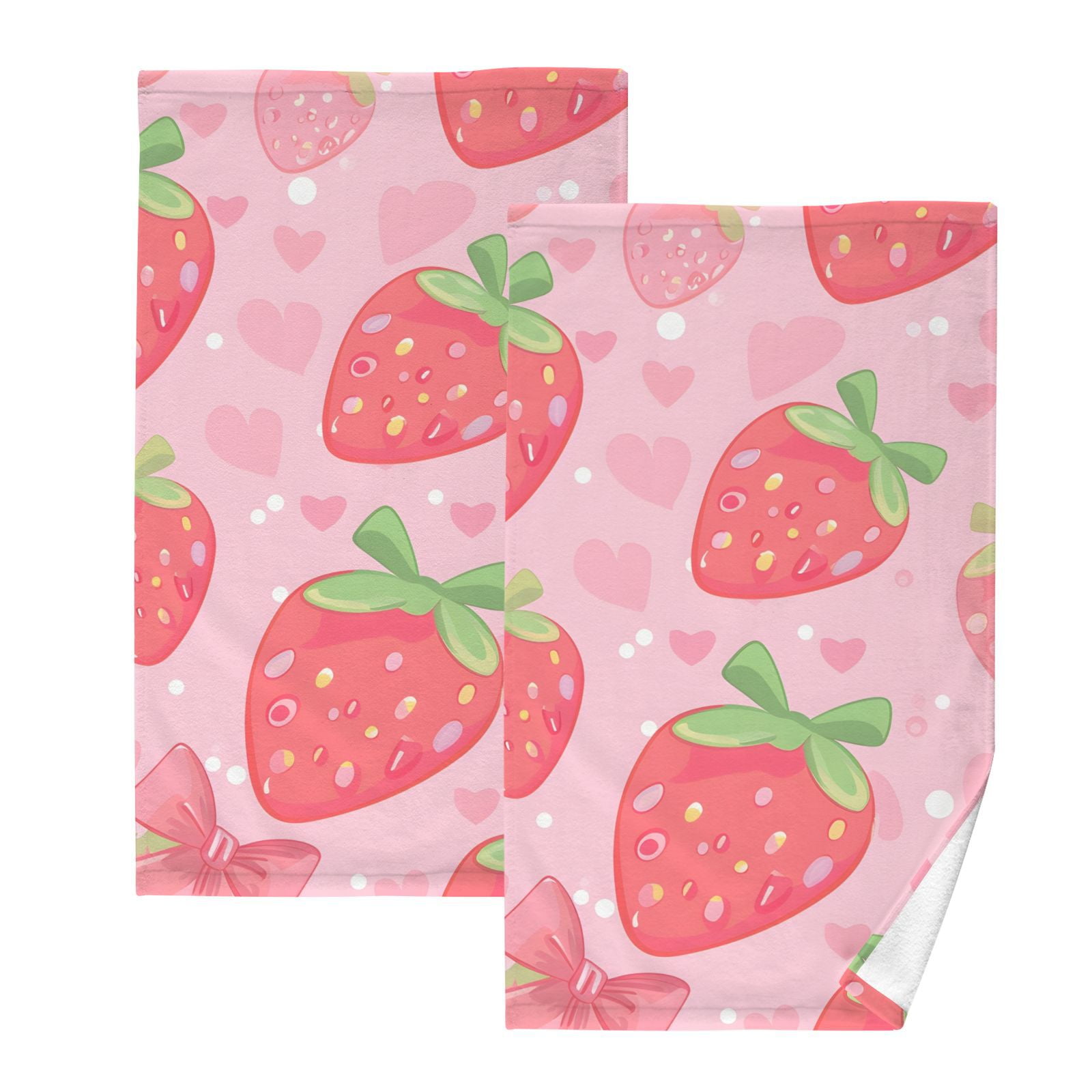 Cute Strawberry Hand Towels Cotton Bath Towels Large Face Towels Absorbent for Bathroom 2 Packs